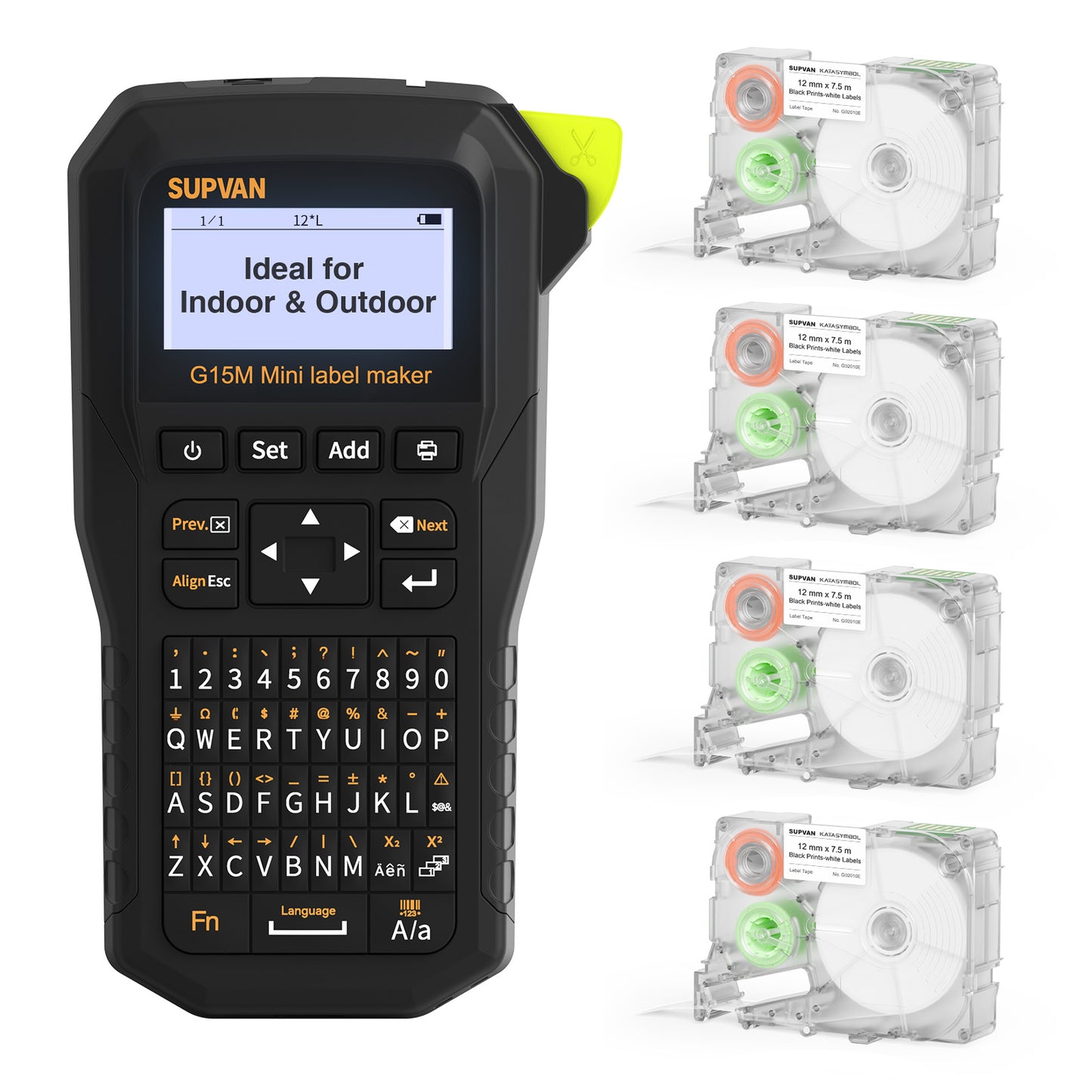 SUPVAN G15M Mini Étiqueteuse Industrielle Portable Rechargeable, inclut 4 Rouleaux d'Étiquettes Autocollantes Blanches, Résistante aux UV, pour l'extérieur, l'industrie, l'électricien et l'usine
