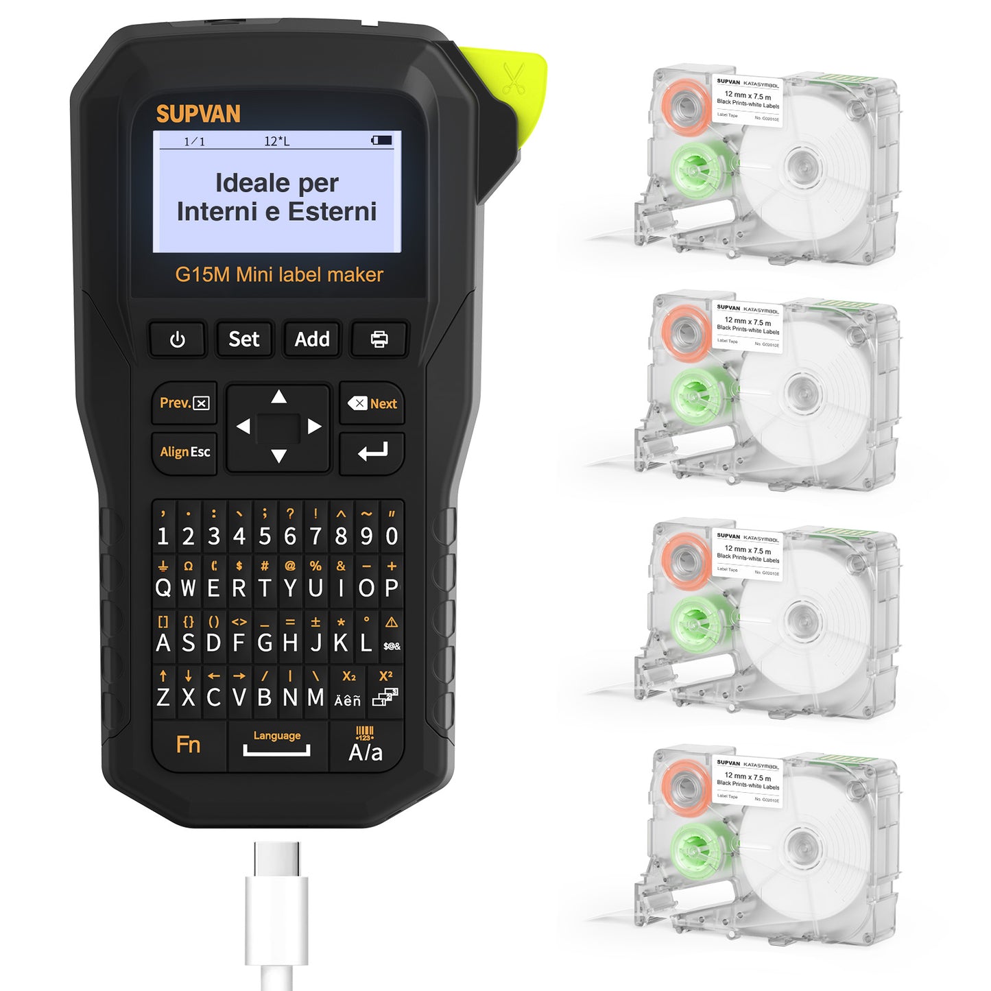 SUPVAN G15M Mini stampante per etichette a trasferimento termico ricaricabile con 4 etichette, distanza minima di 5 mm, per tubo termoretraibile e cavo, perfetta per esterni