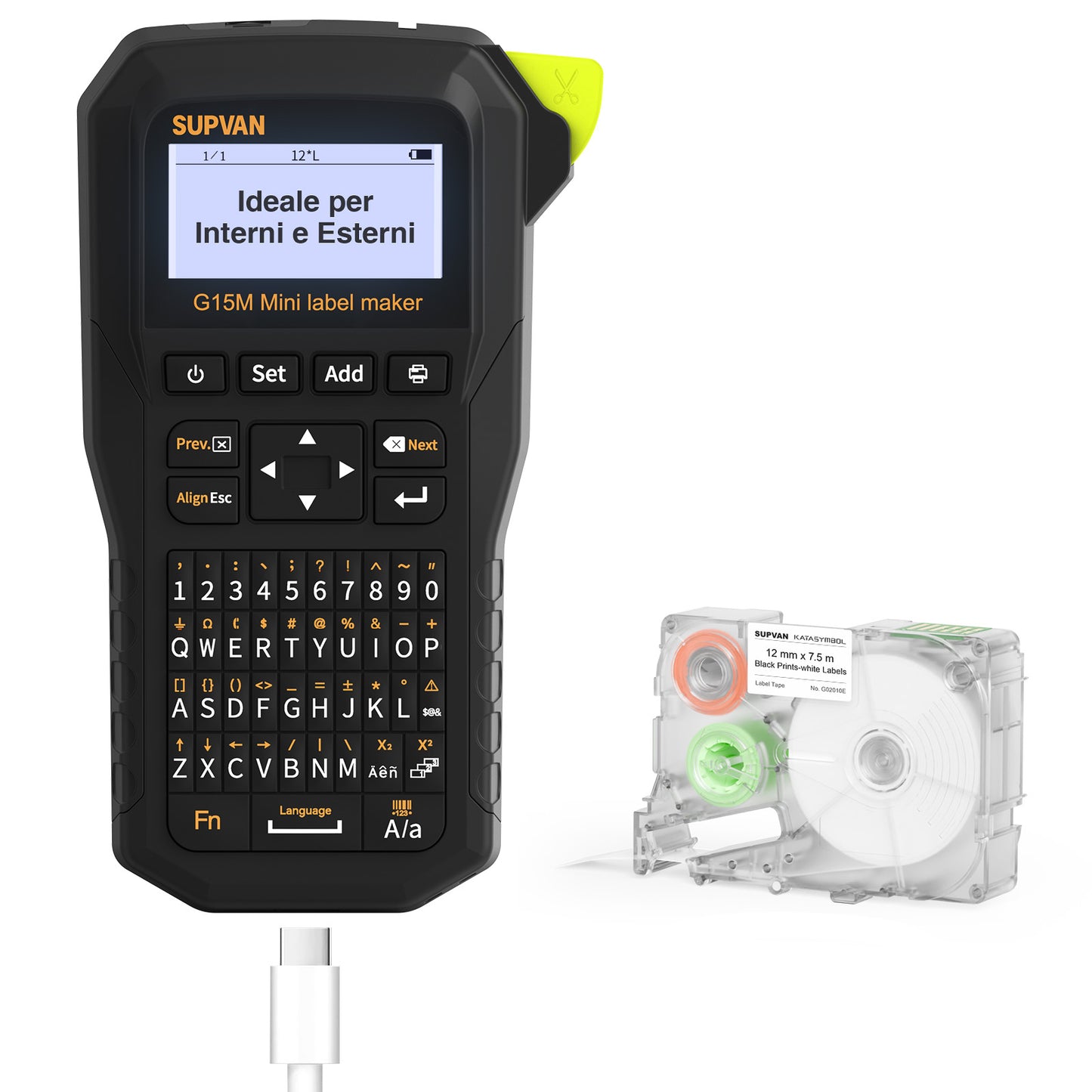SUPVAN G15M Mini Stampante per Etichette da Tastiera Portatile, Compatibile con Carta 6-15mm/Tubi Termorestringenti/Etichette per Cavi, Batteria Ricaricabile, Ideale per Casa/Ufficio/Industria/Esterno