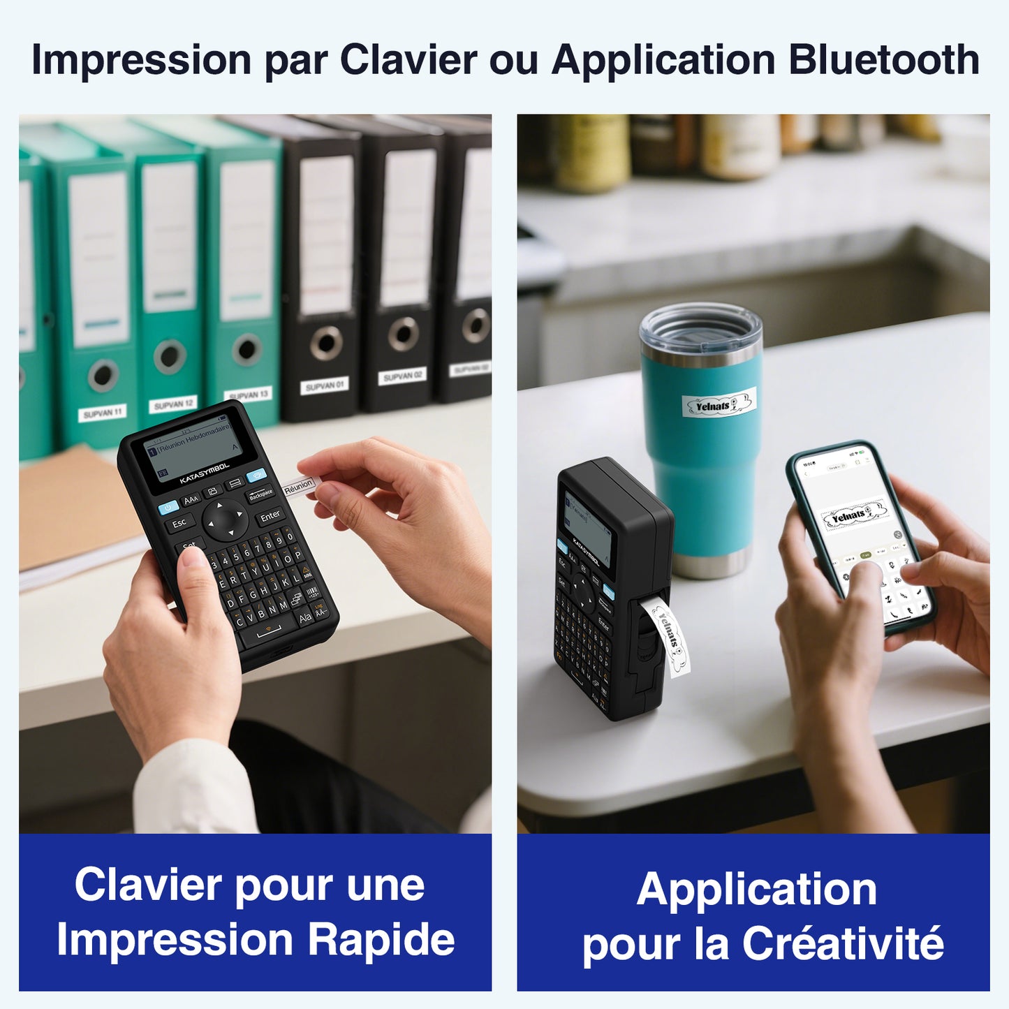 SUPVAN E11 Étiqueteuse Bluetooth Rechargeable Portable, Inclut Étiquettes Autocollantes Durables, Compatible Clavier & Application, Excellent Rapport Qualité-Prix, pour Maison, Bureau, École
