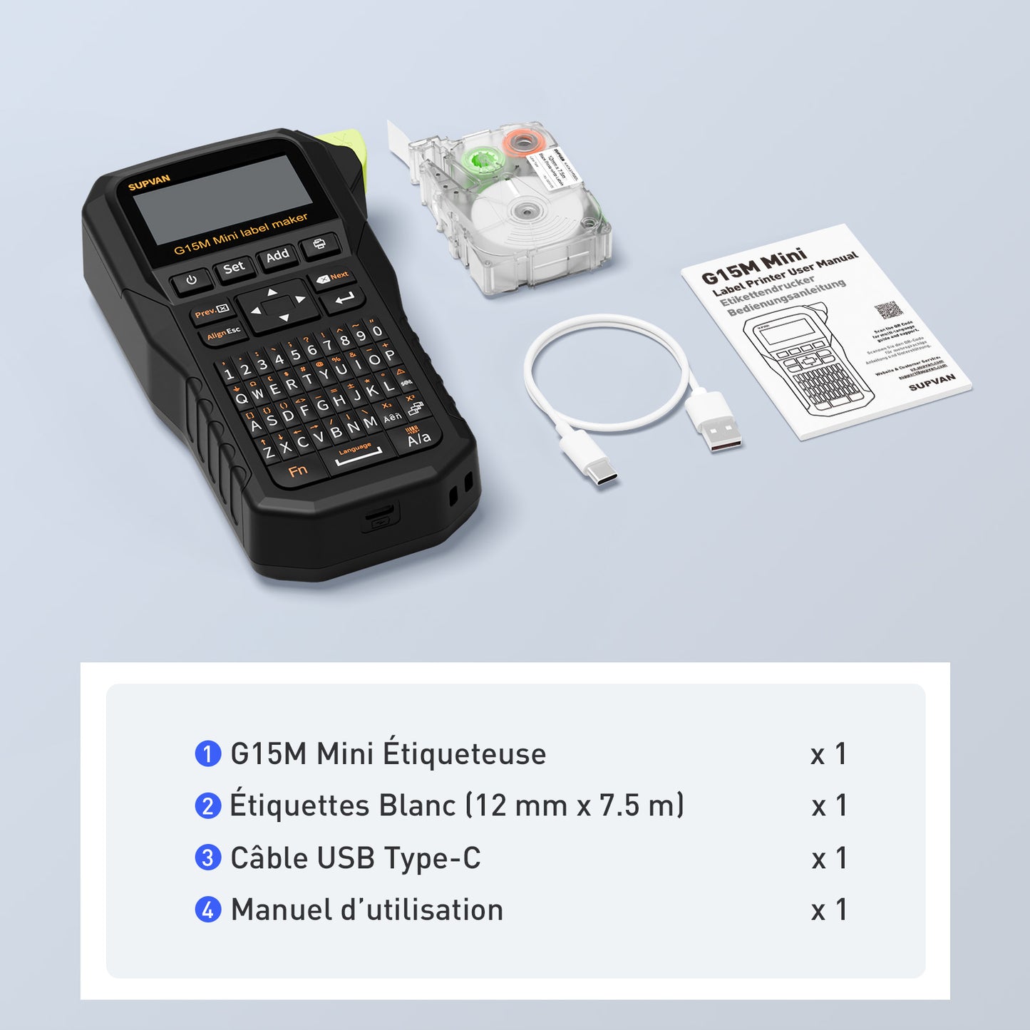 SUPVAN G15M Mini Étiqueteuse Industrielle Portable Rechargeable, inclut Étiquettes Autocollantes Blanches, Résistante aux UV, pour l'extérieur, l'industrie, l'électricien et l'usine