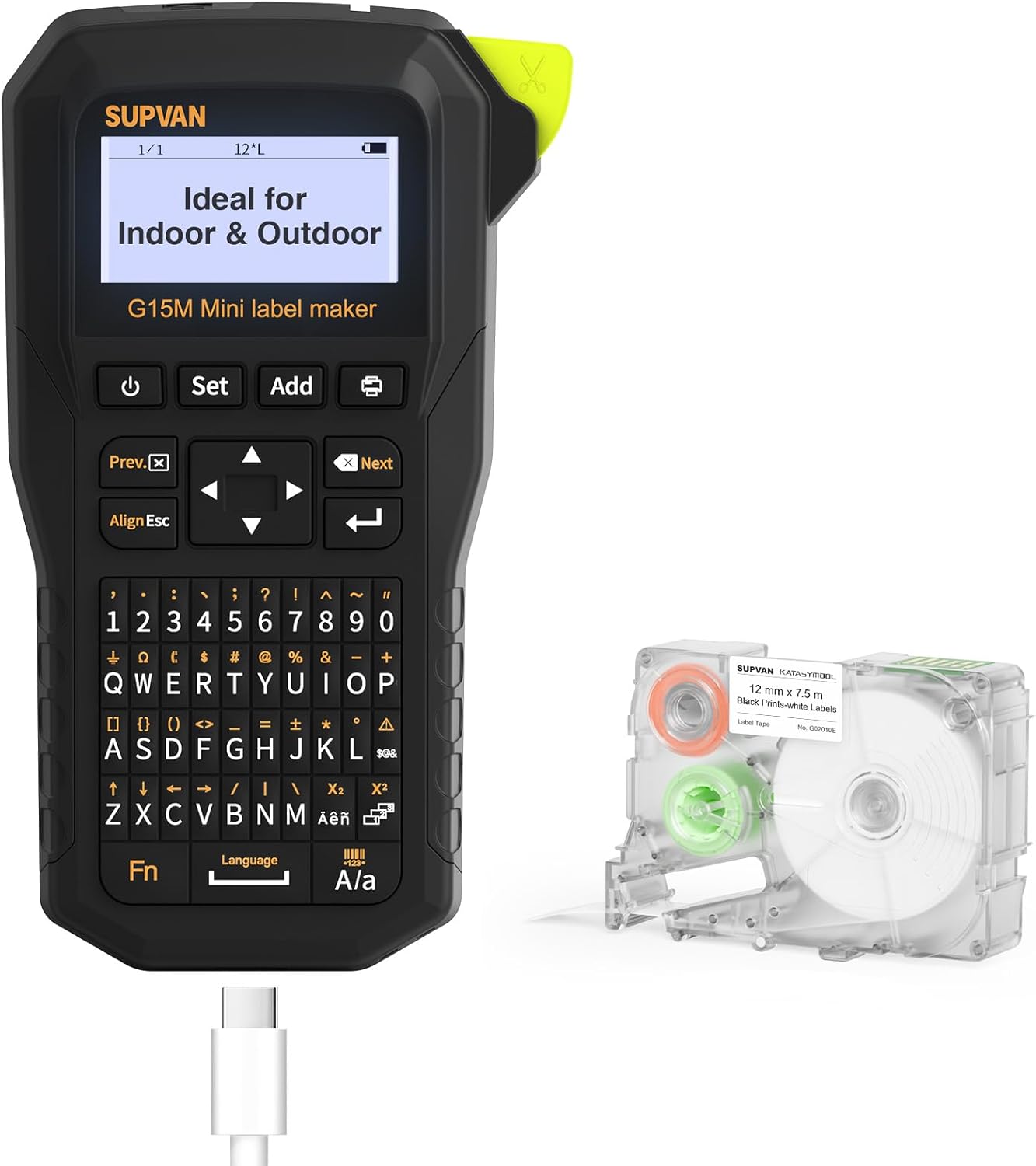 SUPVAN G15M Mini wiederaufladbarer Thermotransfer Etikettendrucker mit 1 Etiketten, Mindest 5 mm Randabstand, für Schrumpfschlauch & Kabel, perfekt für Außenbereich