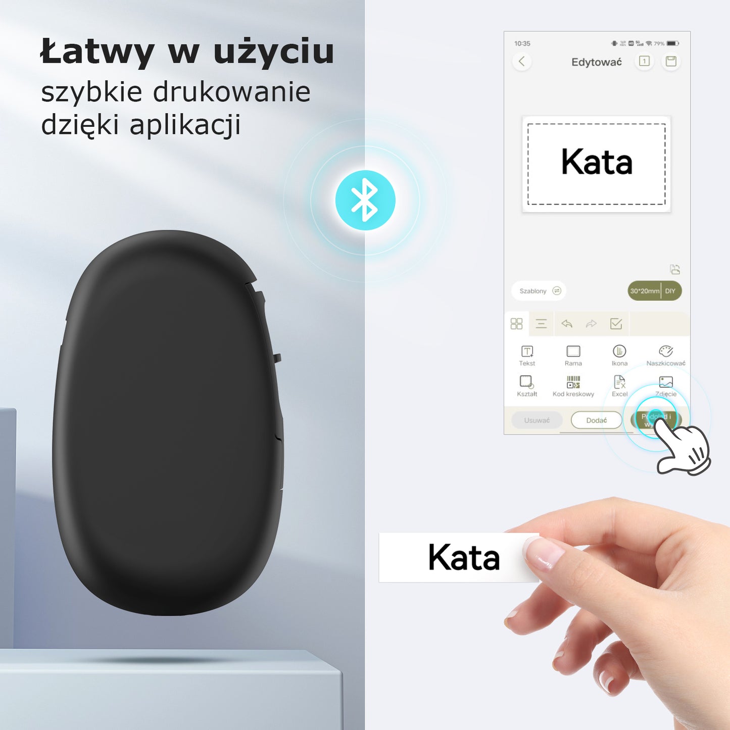 SUPVAN Drukarka Etykiet Bluetooth E10, Samoprzylepna Drukarka Etykiet, Drukarka Termiczna kompatybilna z systemem iOS Android, do domu, biura i małych firm, Czarny
