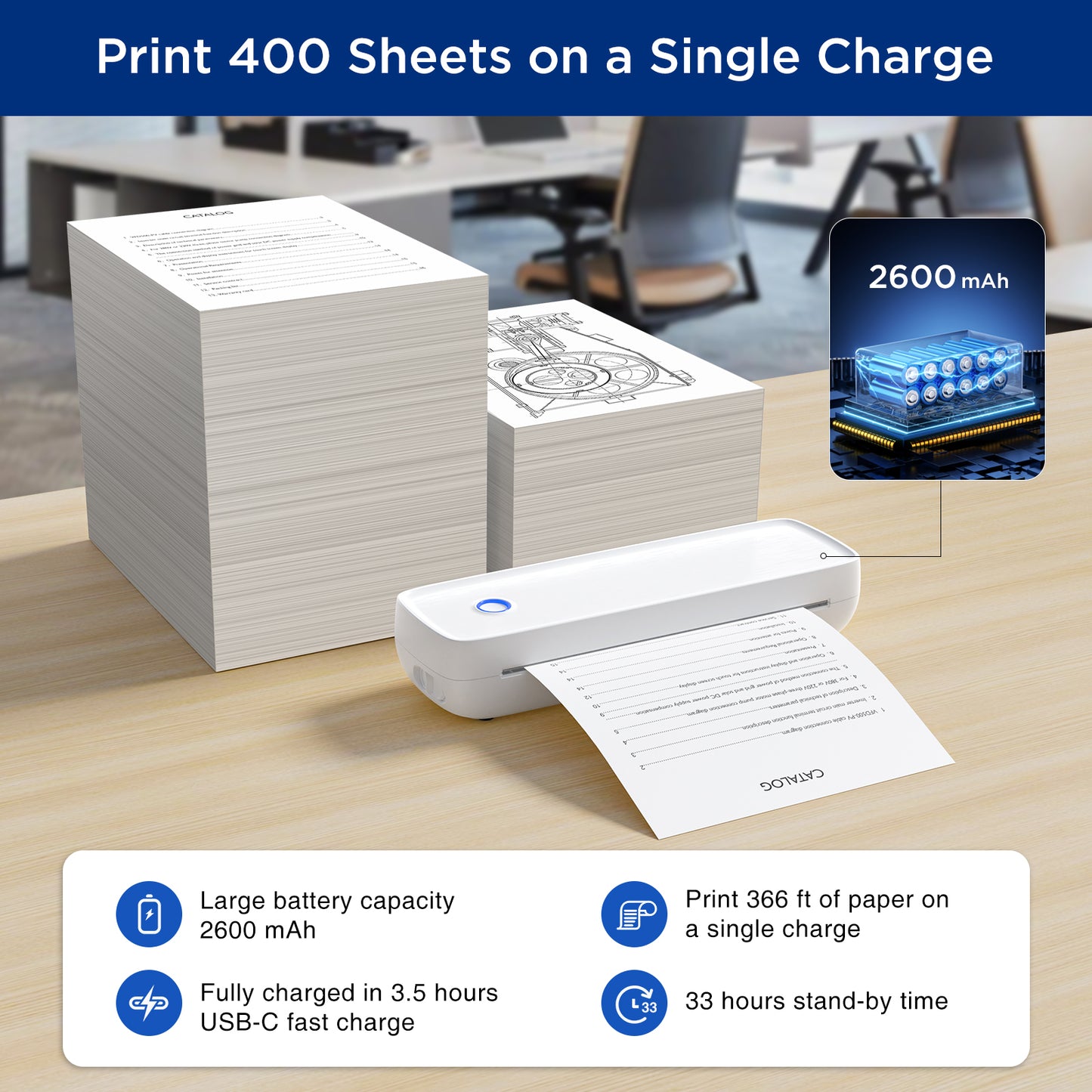 SUPVAN T200M Portable Printer Wireless for Travel, Bluetooth Inkless Printer with 300 DPI, Prints 400 Pages per Charge, Supports 8.5" X 11" US Letter, Compatible with iPhone, Android & Laptop