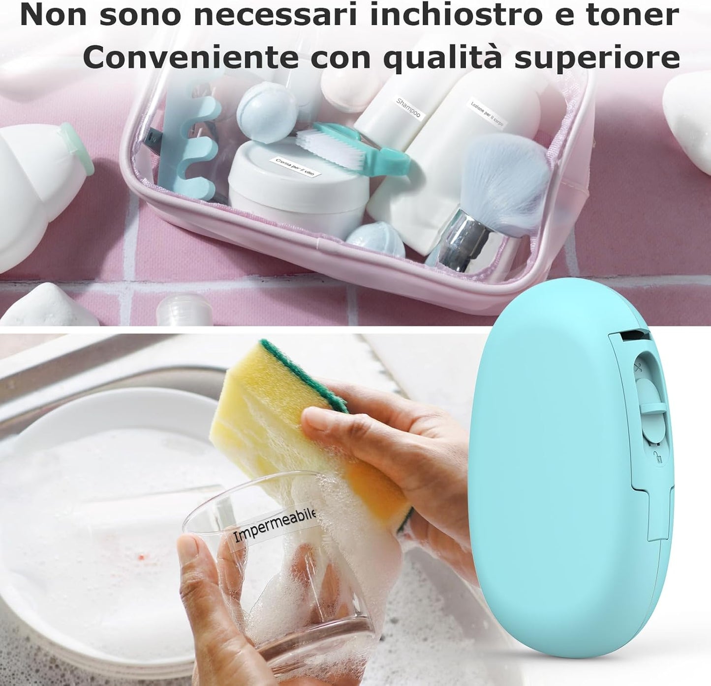 SUPVAN Stampante di Etichette - E10 Bluetooth Portatile Etichettatrice per iOS & Android, Etichettatrice Etichette Adesive con 1 Rotolo di Etichette, Cyan