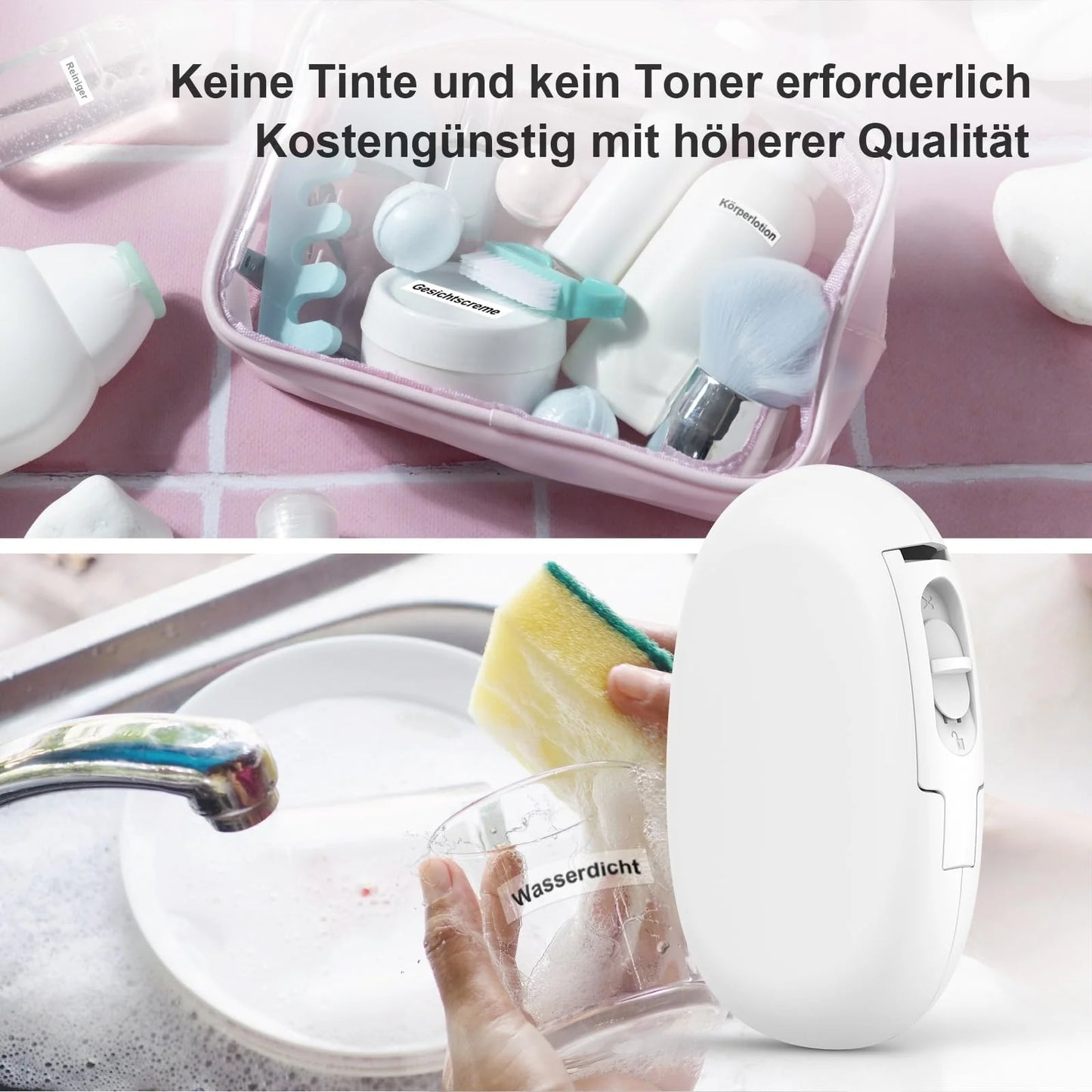 SUPVAN E10 Etikettendrucker mit wasserdichte Etiketten selbstklebend (15 mm x 6 m), tragbares Etikettiergerät Bluetooth geeignet für das Home-School-Büro, weiß