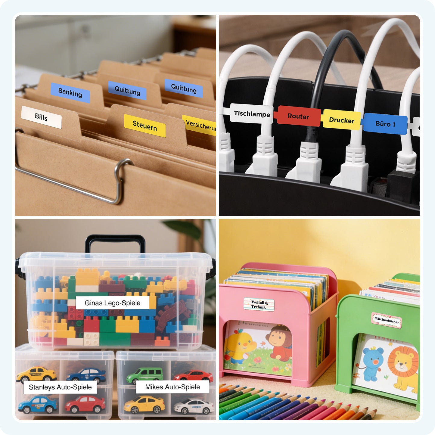 SUPVAN E12 Etikettendrucker, mit QWERTZ Tastatur und Beleuchtetem Grafikdisplay, 4 Rollen Wasserfester Etiketten Selbstklebend für Büro, Schule & Zuhause, Weiß