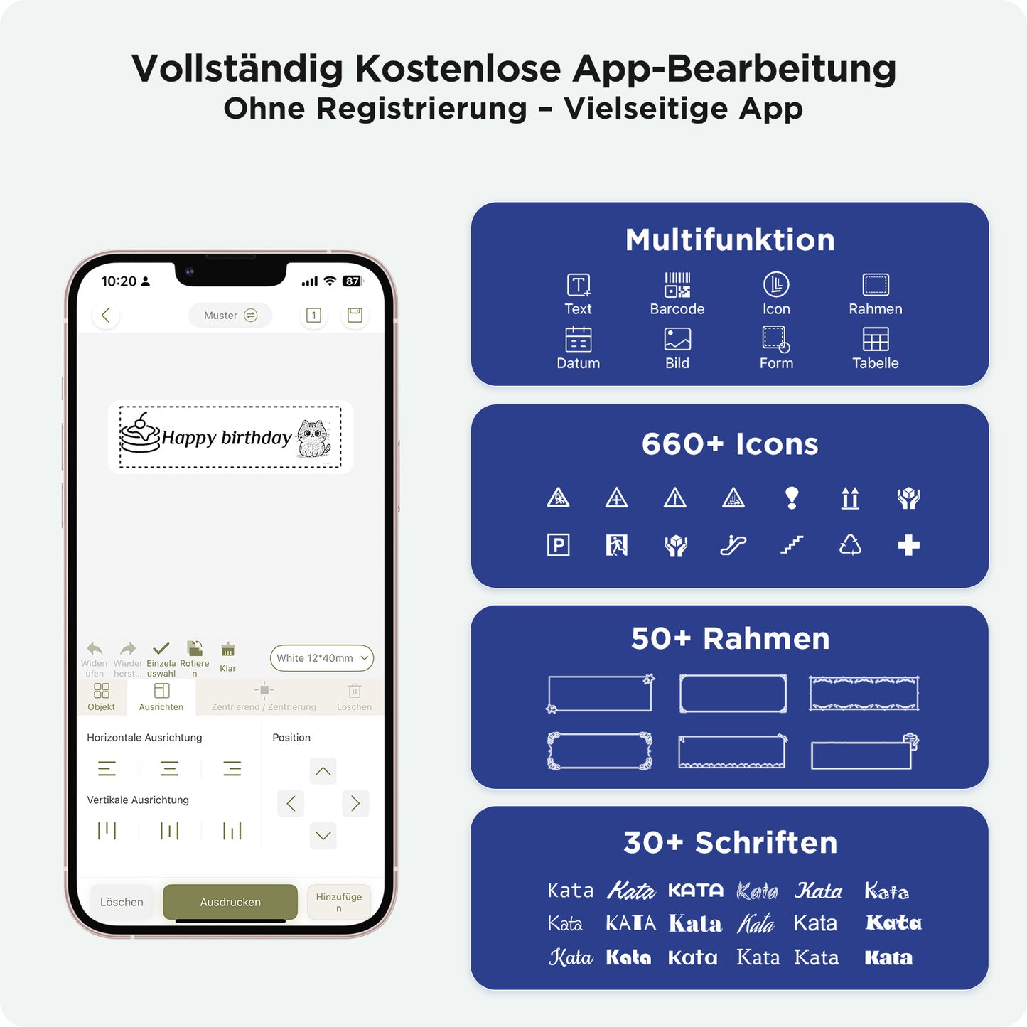 SUPVAN E12 Etikettendrucker, mit QWERTZ Tastatur und Beleuchtetem Grafikdisplay, 4 Rollen Wasserfester Etiketten Selbstklebend für Büro, Schule & Zuhause, Schwarz