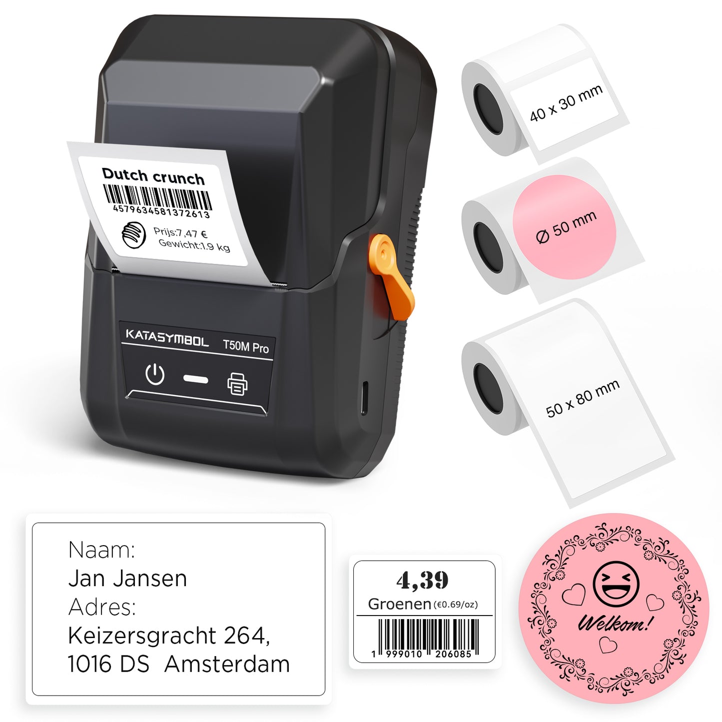 SUPVAN T50M Pro Label Printer Bluetooth and 3 Roll Waterproof Labels Stickers - Versatile App with 40+ Fonts and 700+ Icons - Thermal Label Maker Machine for Home, Kitchen, School