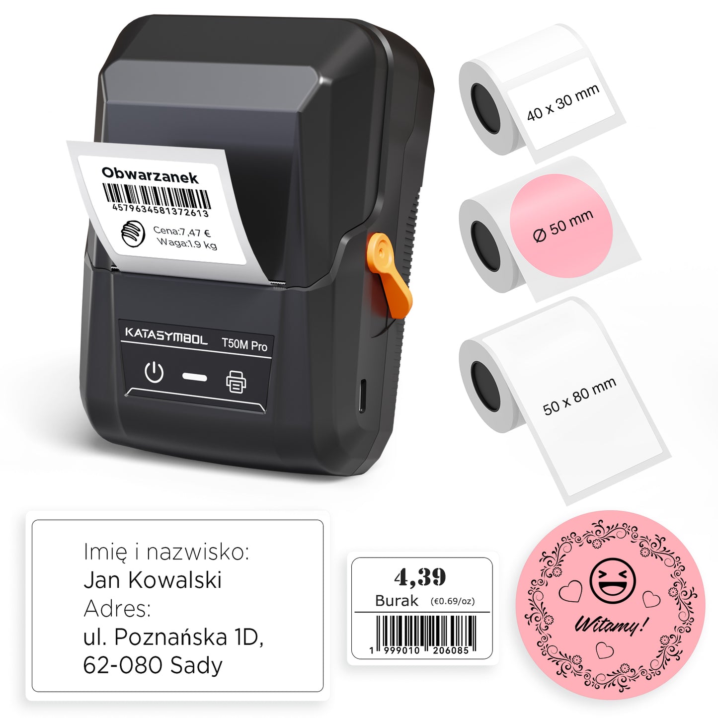SUPVAN T50M Pro drukarka etykiet, samoprzylepna drukarka etykiet z 3 rolką wodoodpornych etykiet, termiczna drukarka etykiet samoprzylepnych, inteligentna aplikacja 34+ czcionki 450+ ikony