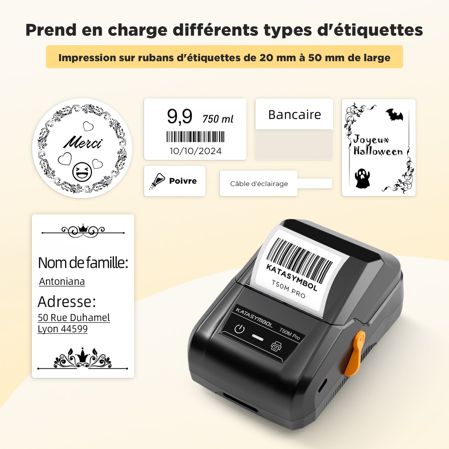 SUPVAN T50M Pro Étiqueteuse Bluetooth avec 4 Rouleaux d'étiquettes Blanches, Pack économique, Reconnaissance Automatique du Format, idéale pour commerces, Bureaux, écoles et la Maison