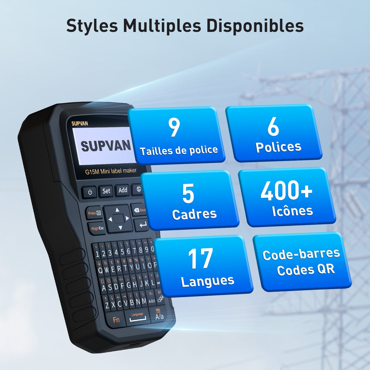SUPVAN G15M Mini Étiqueteuse Industrielle Portable Rechargeable, inclut Étiquettes Autocollantes Blanches, Résistante aux UV, pour l'extérieur, l'industrie, l'électricien et l'usine