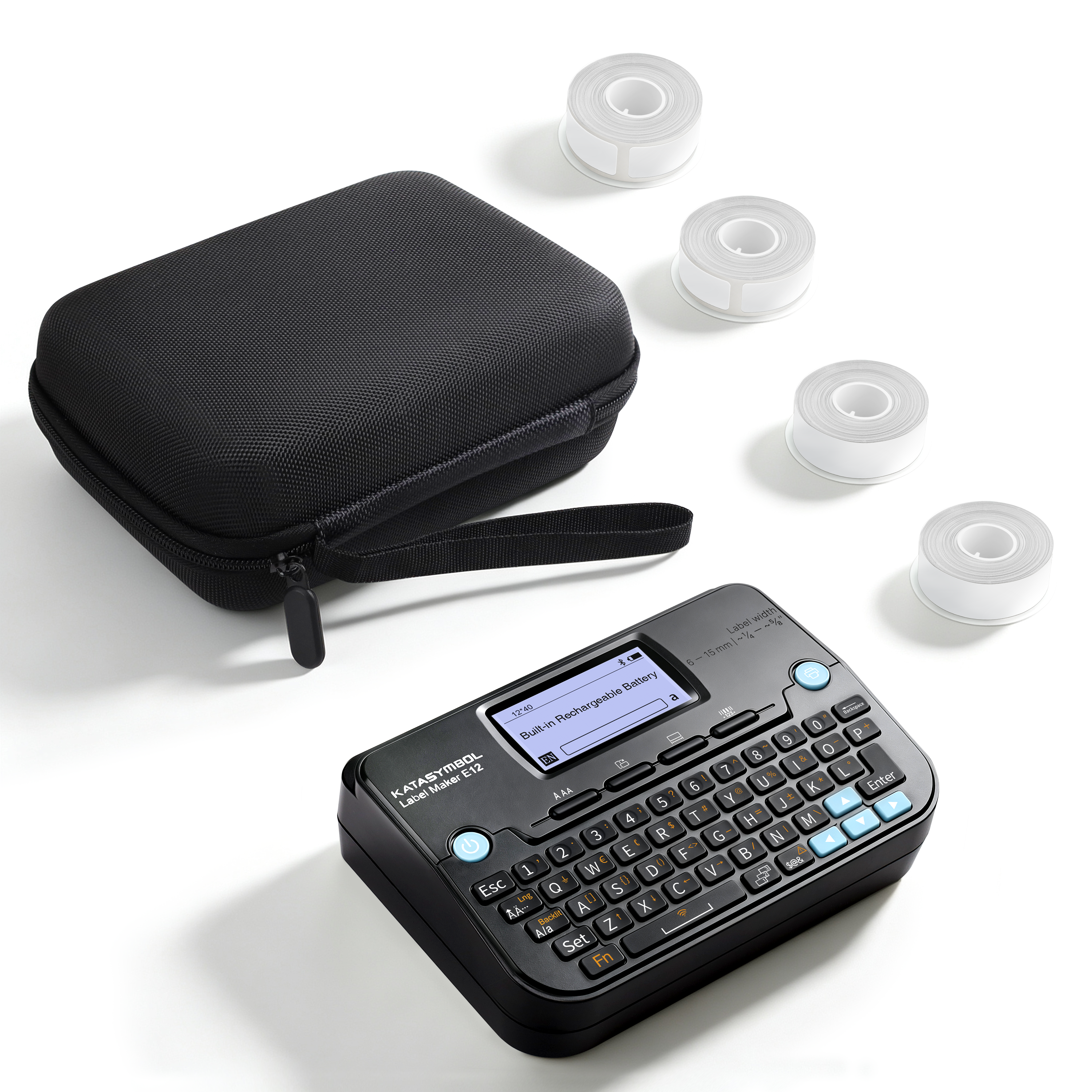 SUPVAN E12 Keyboard & Bluetooth Label Maker with 4 Tapes & Case, Black