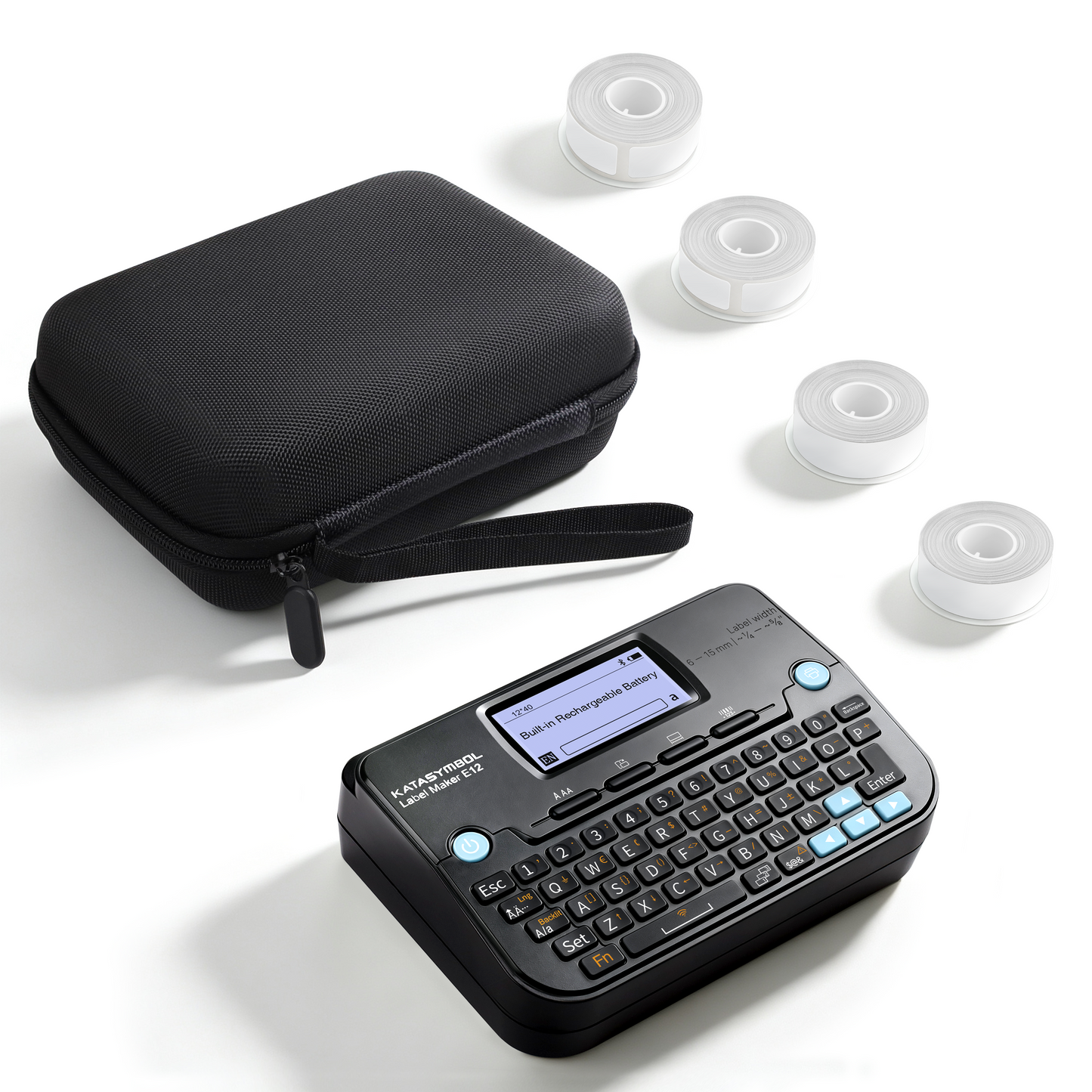 SUPVAN E12 Keyboard & Bluetooth Label Maker with 4 Tapes & Case, Black