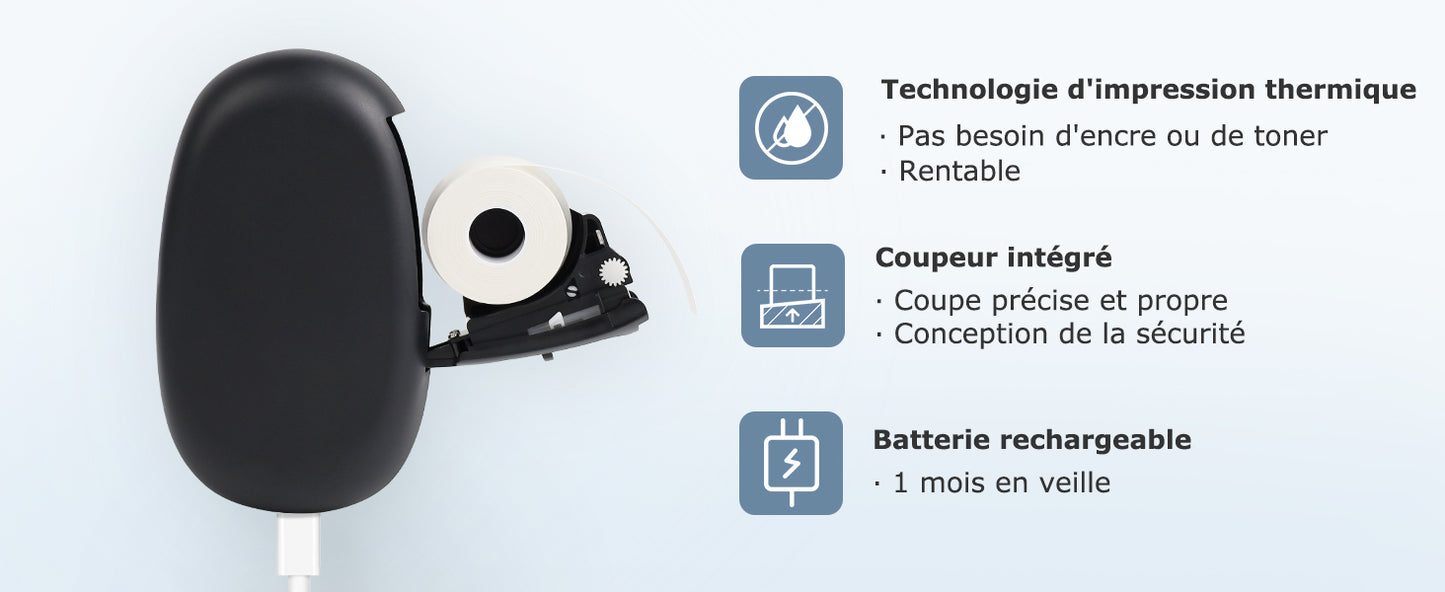 SUPVAN E10 Etiqueteuse avec étiquettes, imprimante d'étiquettes Autocollantes, Application Intelligente 40+ Polices, 150+ modèles et 700+ icônes, Impression d'étiquettes personnalisées, Noir