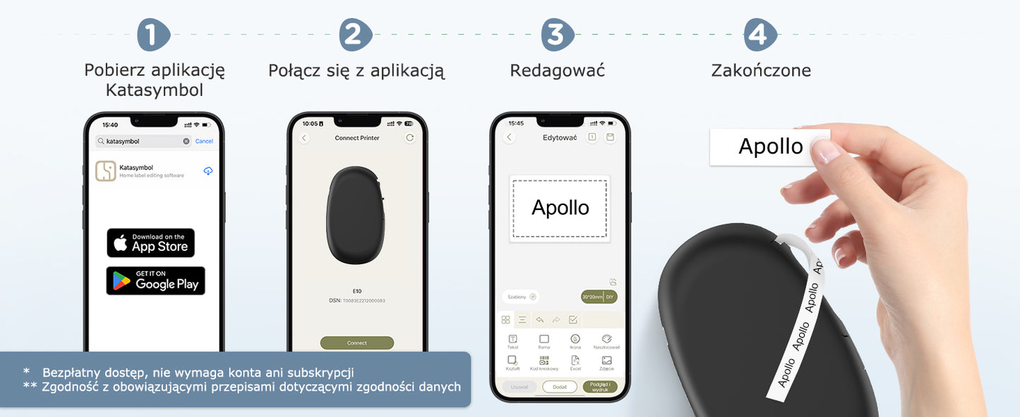 SUPVAN Drukarka Etykiet Bluetooth E10, Samoprzylepna Drukarka Etykiet, Drukarka Termiczna kompatybilna z systemem iOS Android, do domu, biura i małych firm, Czarny