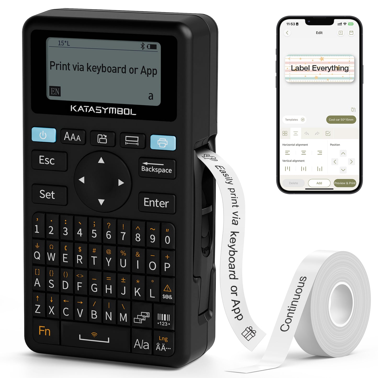 SUPVAN E11 Keyboard & Bluetooth Label Maker Machine with Tape, Black