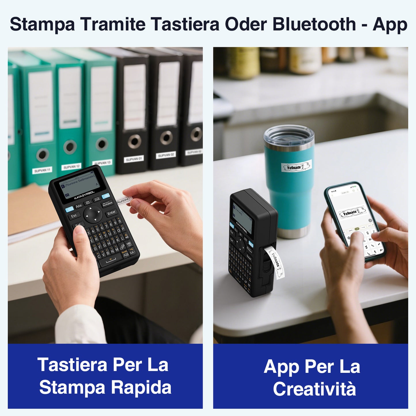 SUPVAN E11 Etichettatrice Bluetooth, Supporta Tastiera e App con 40+ Font e 600+ Icone, Stampante Etichette Adesive Ricaricabile senza Inchiostro per Casa, Cucina, Ufficio, Scuola, Nero