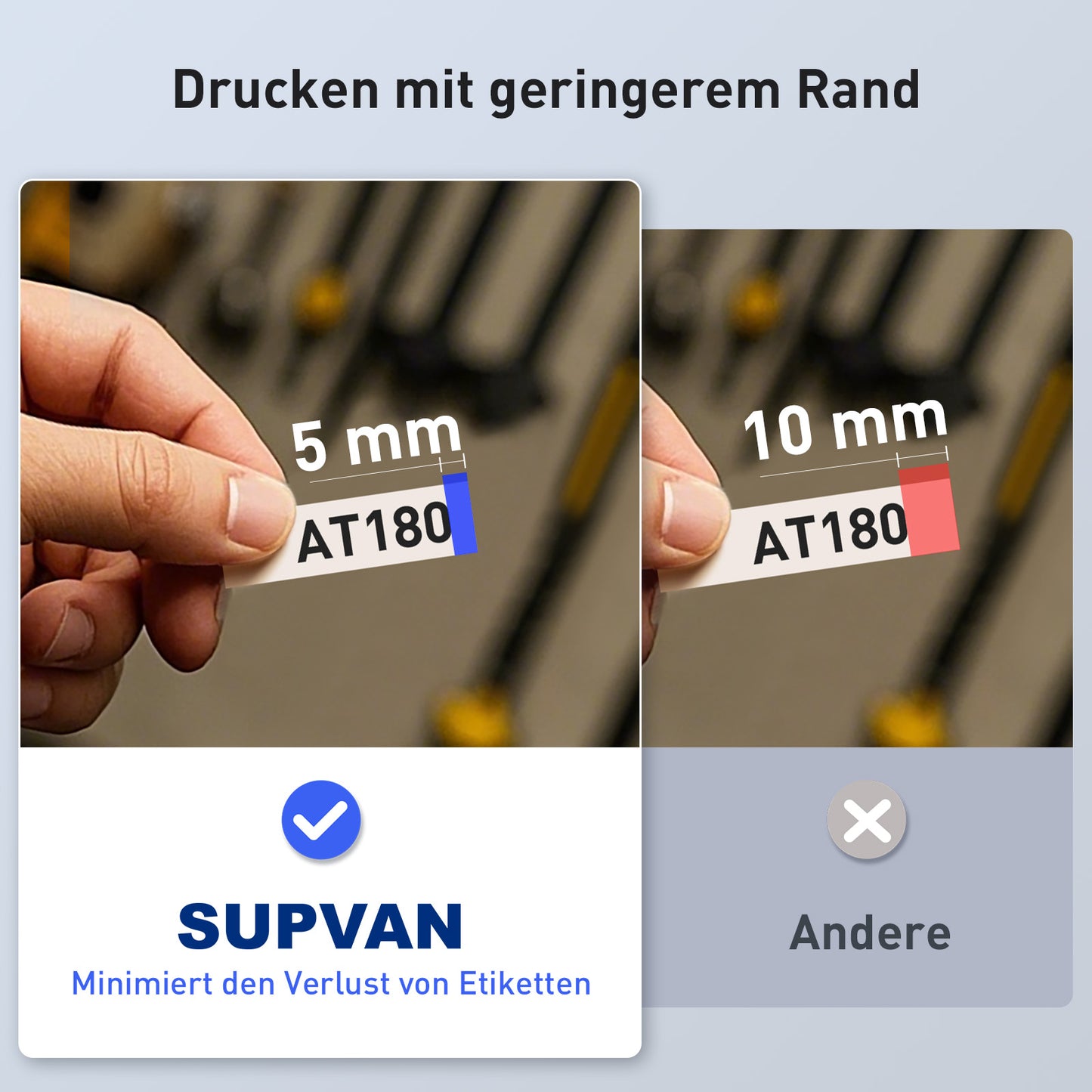 SUPVAN G15M Mini wiederaufladbarer Thermotransfer Etikettendrucker mit 1 Etiketten, Mindest 5 mm Randabstand, für Schrumpfschlauch & Kabel, perfekt für Außenbereich
