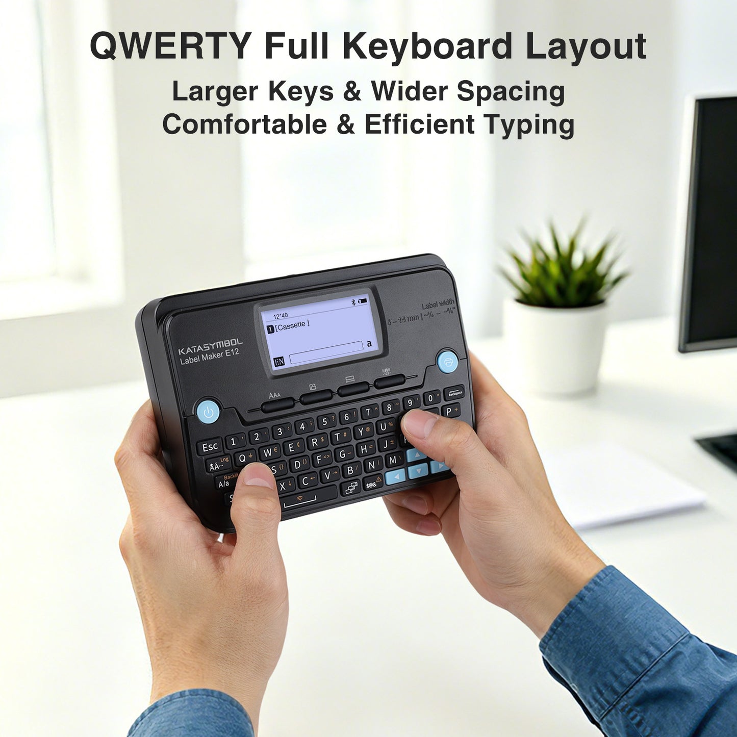 SUPVAN E12 Bluetooth Label Maker Machine with 4 Tapes, Support Keyboard & App with 30+ Fonts and 660+ Icons, Rechargeable Inkless Labeler for Office, Home, Kitchen, School, Organization, Black