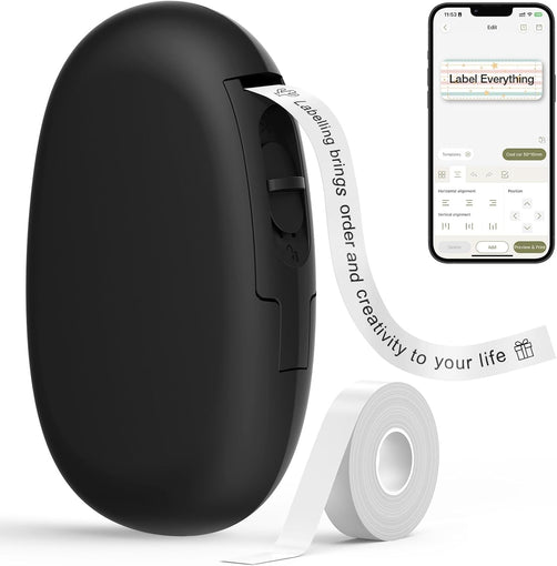 SUPVAN E10 Bluetooth Label Maker Machine with Tape, Continuous Waterproof Label, Versatile App with 30+ Fonts and 660+ Icons, Inkless Labeler for Home, Kitchen, School, Office Organization, Black