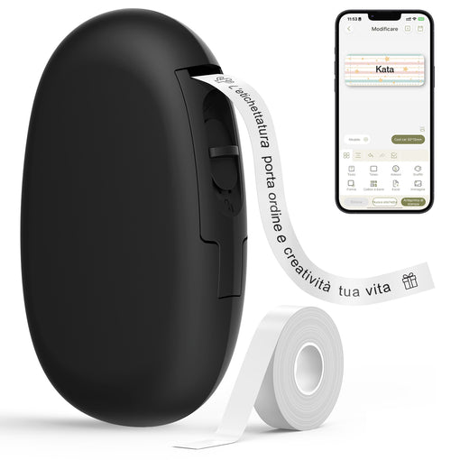 SUPVAN E10 Mini Etichettatrice Bluetooth, Etichette Adesive Impermeabili, App con 40+ Caratteri e 600+ Icone, Stampante Etichette Adesive per Casa, Cucina, Scuola, Ufficio, Nero