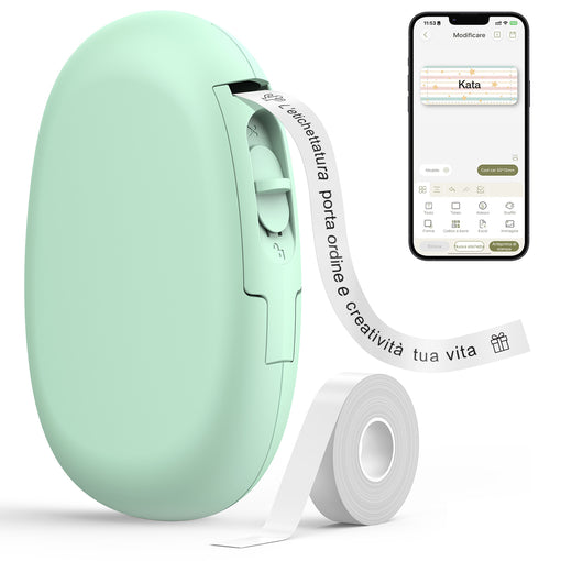 SUPVAN E10 Mini Etichettatrice Bluetooth, Etichette Adesive Impermeabili, App con 40+ Caratteri e 600+ Icone, Stampante Etichette Adesive per Casa, Cucina, Scuola, Ufficio, Verde