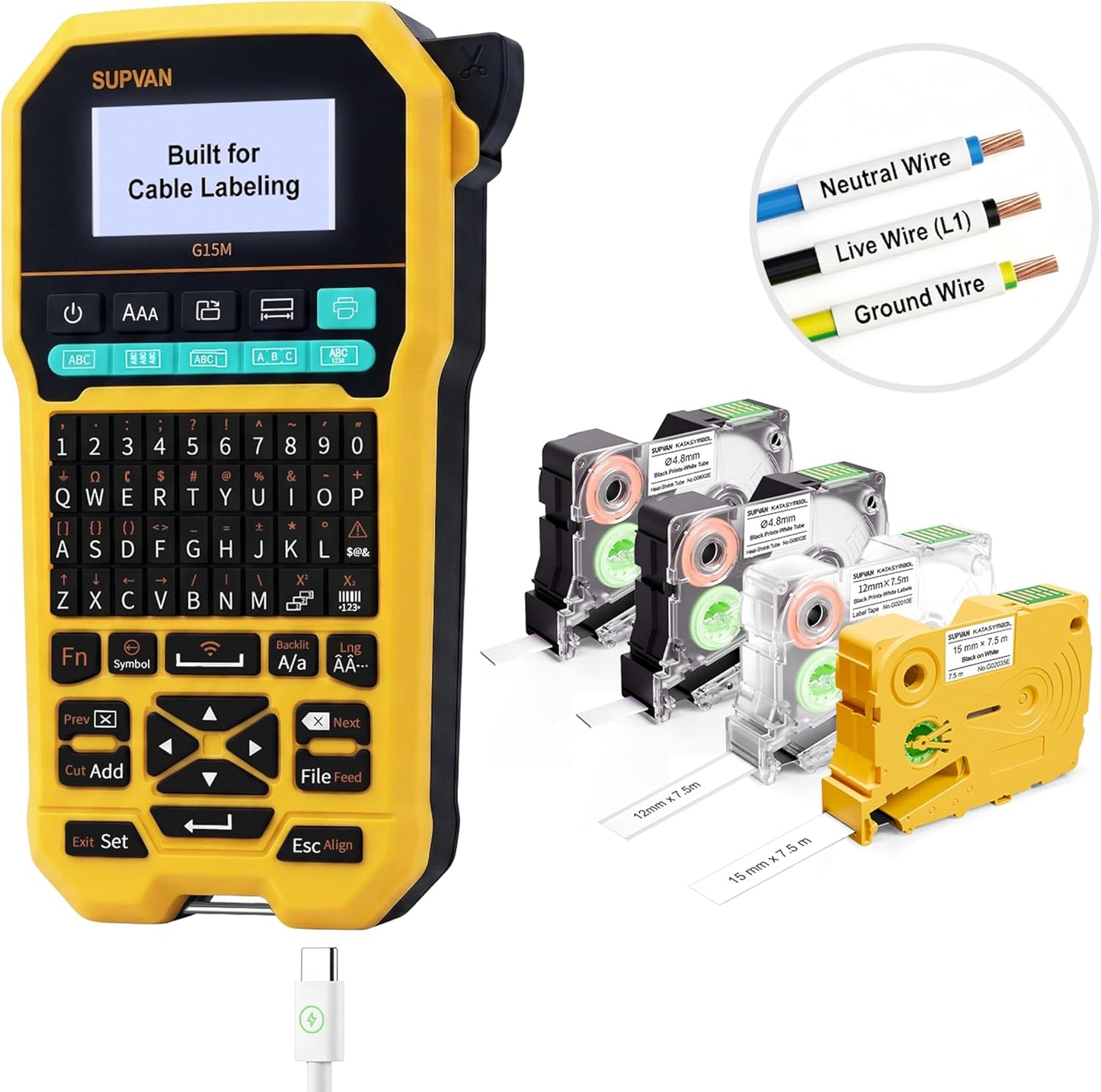 SUPVAN G15M Portable Label Maker Machine with 4 Tapes, Rechargeable 1200mAh Battery Thermal Transfer Printer, Compatible with Multi-Type Label, Home, Garage, Office & Outdoor