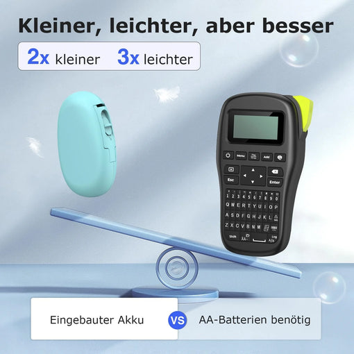 SUPVAN E10 Etikettendrucker Value Pack inkl. 3 Rollen wasserfeste Endlos-Etiketten (15 mm × 6 m/Rolle), azurblau