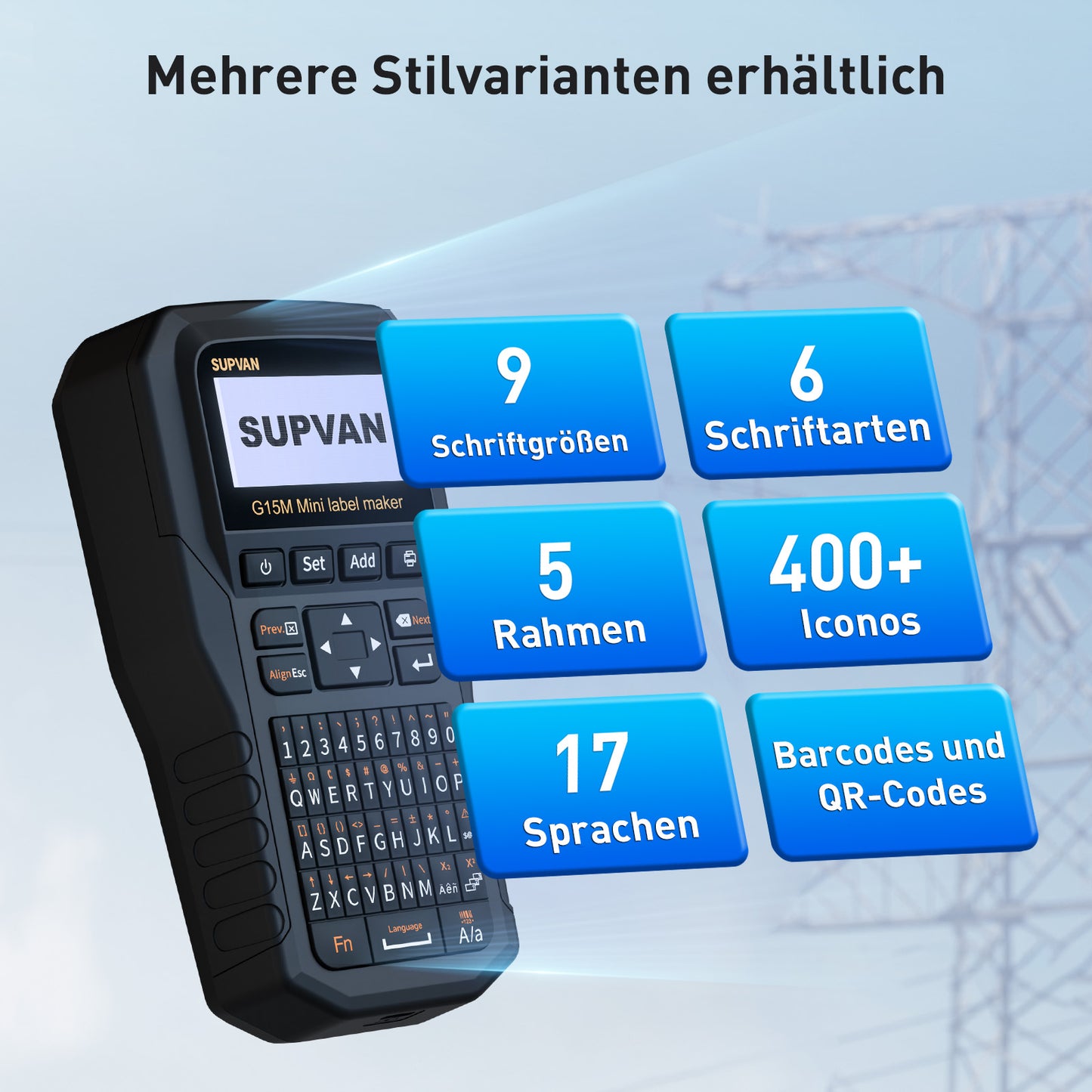 SUPVAN G15M Mini wiederaufladbarer Thermotransfer Etikettendrucker mit 2 Etiketten, Mindest 5 mm Randabstand, für Schrumpfschlauch & Kabel, perfekt für Außenbereich