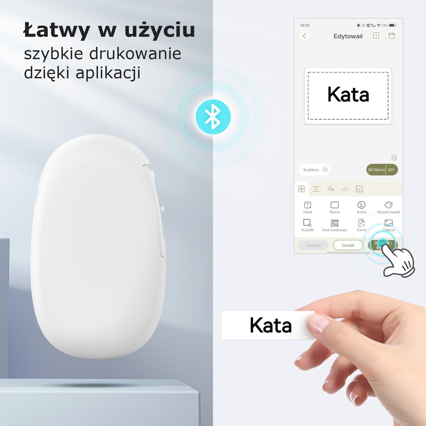 SUPVAN Drukarka Etykiet Bluetooth E10, Samoprzylepna Drukarka Etykiet, Drukarka Termiczna kompatybilna z systemem iOS Android, do domu, biura i małych firm, Biały