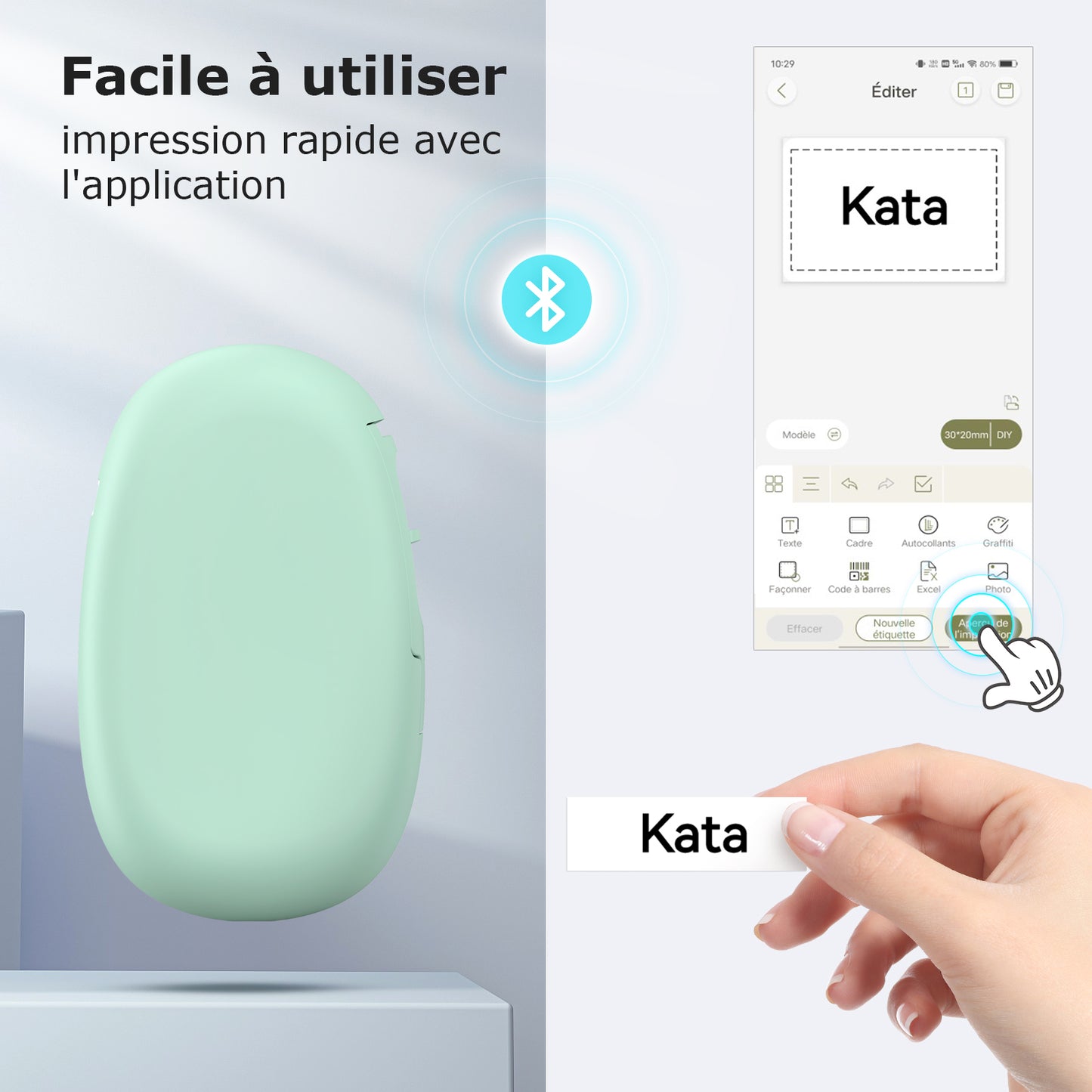 SUPVAN E10 Étiqueteuse Inclus Étiquettes Autocollantes Continues Imperméables, Smart App 40+ Polices, 150+ Modèles et 700+ Icônes, pour la Maison, la Cuisine, l'école, l'organisation, Le Bureau, Vert