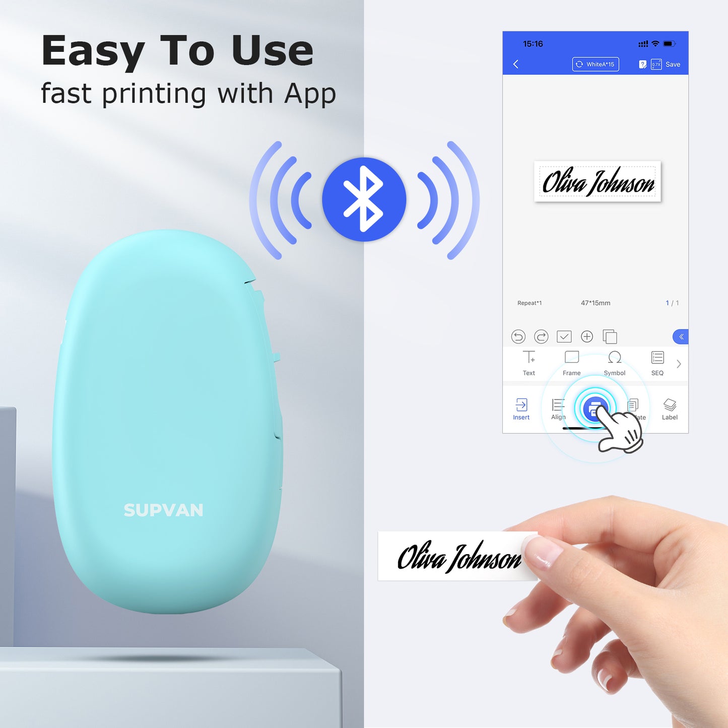 SUPVAN E10 Bluetooth Label Maker Machine with Tape, Continuous Waterproof Label, Versatile App with 35 Fonts and 1k+ Icons, Inkless Labeler for Home, Kitchen, School, Office Organization, Teal