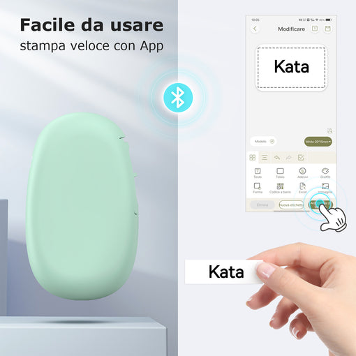 SUPVAN E10 Mini Etichettatrice Bluetooth, Etichette Adesive Impermeabili, App con 40+ Caratteri e 600+ Icone, Stampante Etichette Adesive per Casa, Cucina, Scuola, Ufficio, Verde