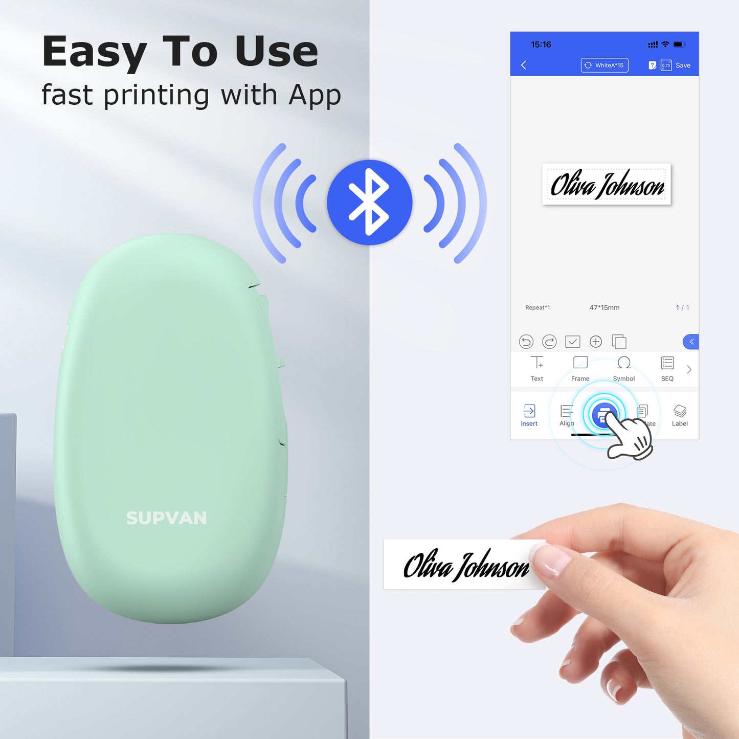 SUPVAN E10 Bluetooth Label Maker Machine with 3 Tapes, Continuous Waterproof Label, Versatile App with 35 Fonts and 1k+ Icons, Inkless Labeler for Home, Kitchen, School, Office Organization, Green