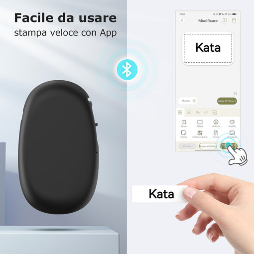 SUPVAN E10 Mini Etichettatrice Bluetooth con 3 Nastri, Etichette Adesive Impermeabili, App con 40+ Caratteri e 600+ Icone, Stampante Etichette Adesive per Casa, Cucina, Scuola, Ufficio, Nero