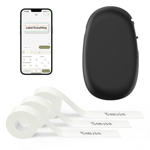 SUPVAN E10 Mini Etichettatrice Bluetooth con 3 Nastri, Etichette Adesive Impermeabili, App con 40+ Caratteri e 600+ Icone, Stampante Etichette Adesive per Casa, Cucina, Scuola, Ufficio, Nero