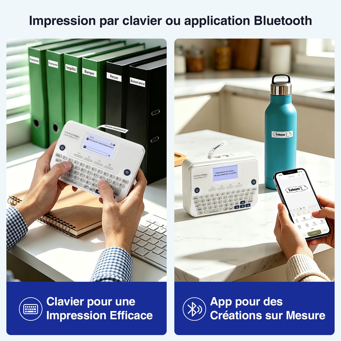 SUPVAN E12 Etiqueteuse,avec Clavier QWERTY, Écran Graphique Rétroéclairé, inclut 1 Rouleaux d'Étiquettes Étanches Autocollantes, pour la Maison, Le Bureau et l'école, Blanc