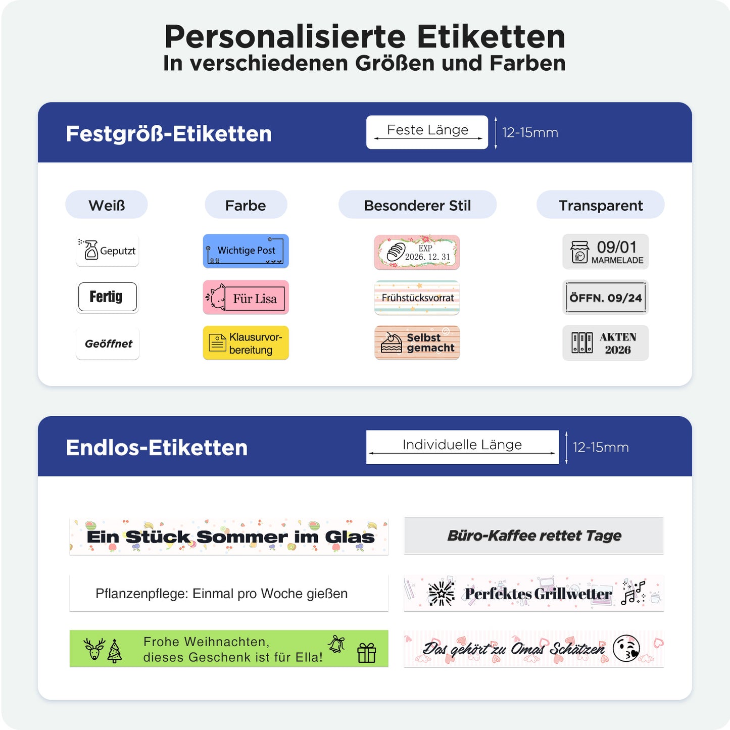SUPVAN E12 Etikettendrucker, mit QWERTZ Tastatur und Beleuchtetem Grafikdisplay, 4 Rollen Wasserfester Etiketten Selbstklebend für Büro, Schule & Zuhause, Weiß