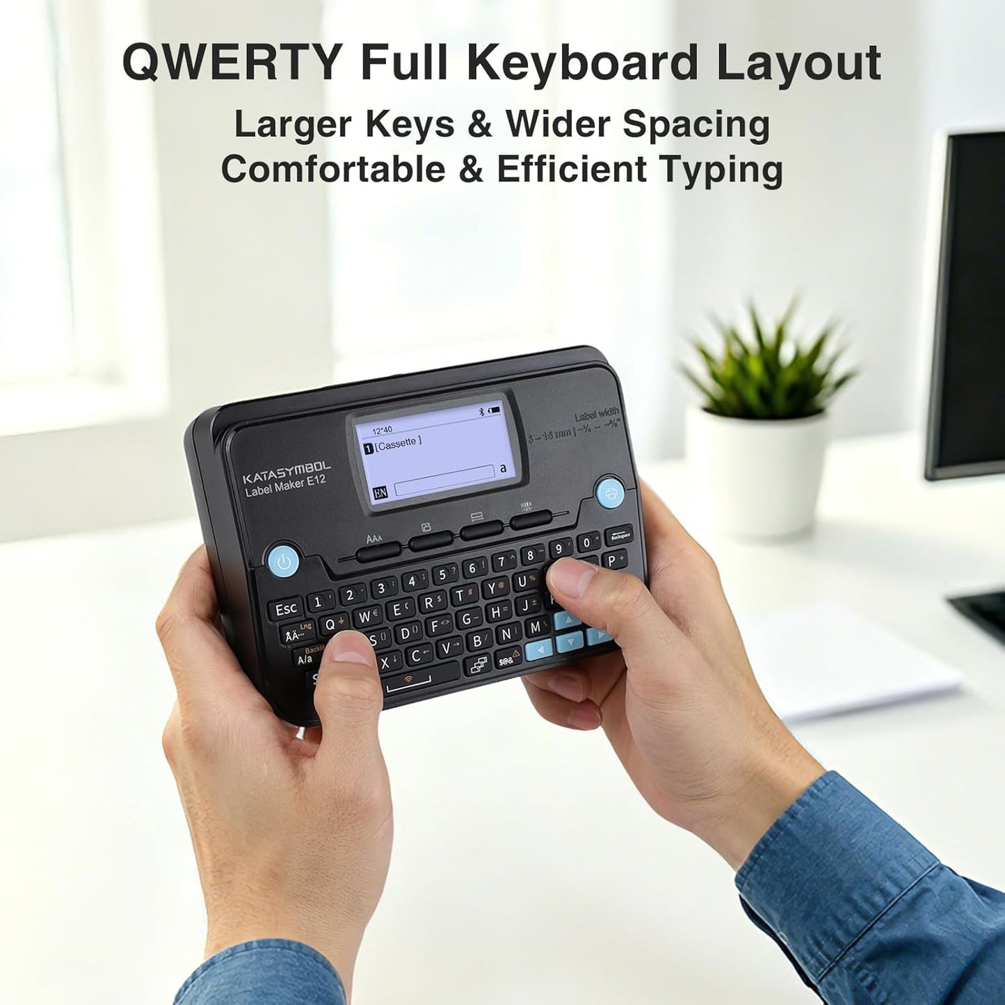 SUPVAN E12 Bluetooth Label Maker Machine with 4 Tapes, Support Keyboard & App with 30+ Fonts and 660+ Icons, Rechargeable Inkless Labeler for Office, Home, Kitchen, School, Organization, White