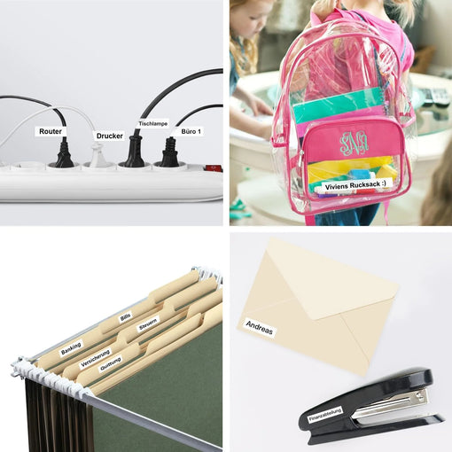 SUPVAN E10 Etikettendrucker mit wasserdichte Etiketten selbstklebend (15 mm x 6 m), tragbares Etikettiergerät Bluetooth geeignet für das Home-School-Büro, weiß