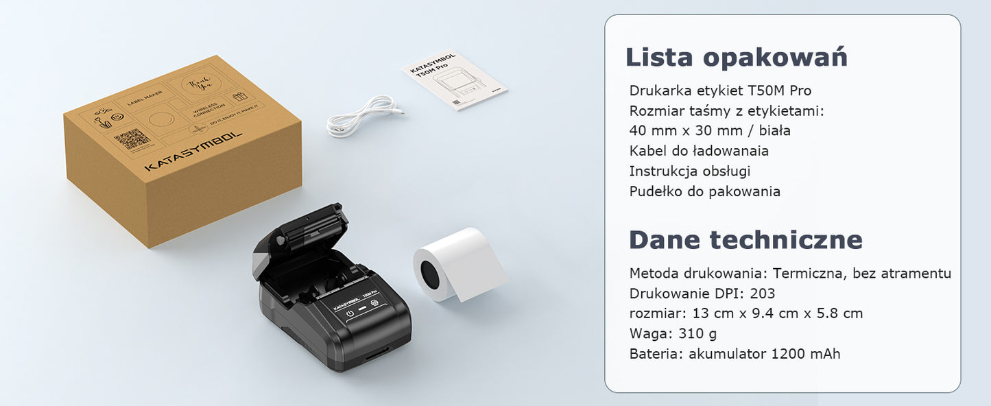 SUPVAN T50M Pro drukarka etykiet, samoprzylepna drukarka etykiet z 3 rolką wodoodpornych etykiet, termiczna drukarka etykiet samoprzylepnych, inteligentna aplikacja 34+ czcionki 450+ ikony