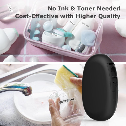 SUPVAN E10 Bluetooth Label Maker Machine with 3 Tapes, Continuous Waterproof Label, Versatile App with 30+ Fonts and 660+ Icons, Inkless Labeler for Home, Kitchen, School, Office Organization, Black