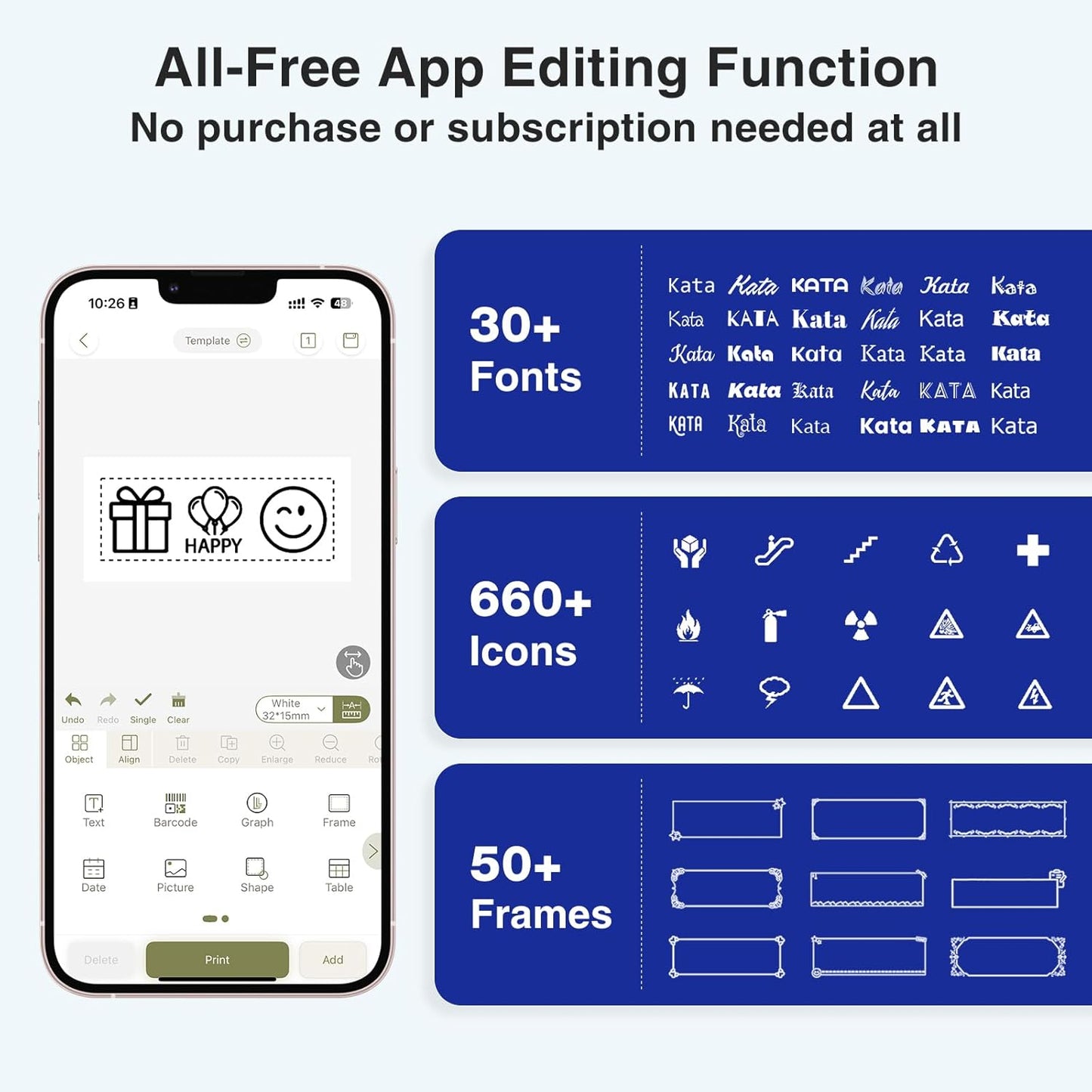 SUPVAN E12 Bluetooth Label Maker Machine with 4 Tapes, Support Keyboard & App with 30+ Fonts and 660+ Icons, Rechargeable Inkless Labeler for Office, Home, Kitchen, School, Organization, White