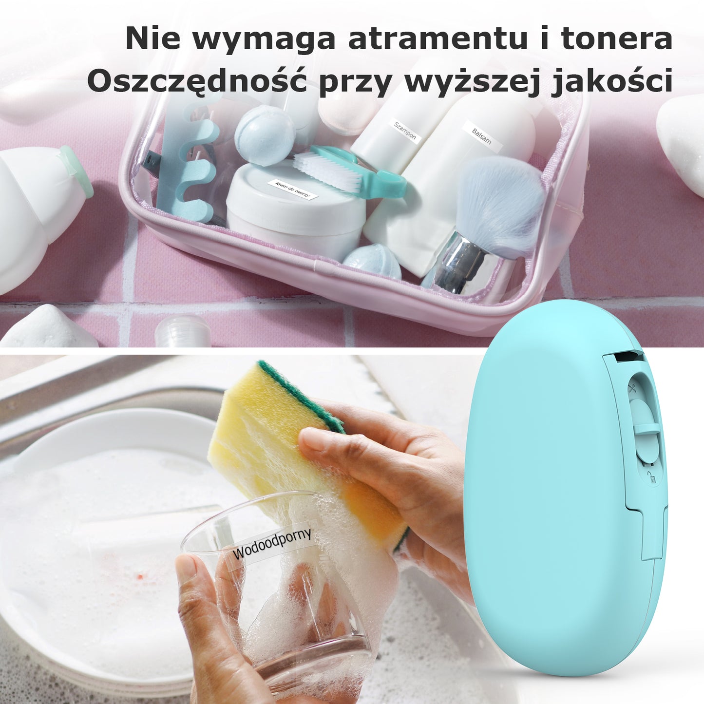 SUPVAN Drukarka Etykiet Bluetooth E10, Samoprzylepna Drukarka Etykiet, Drukarka Termiczna kompatybilna z systemem iOS Android, do domu, biura i małych firm, Cyjan