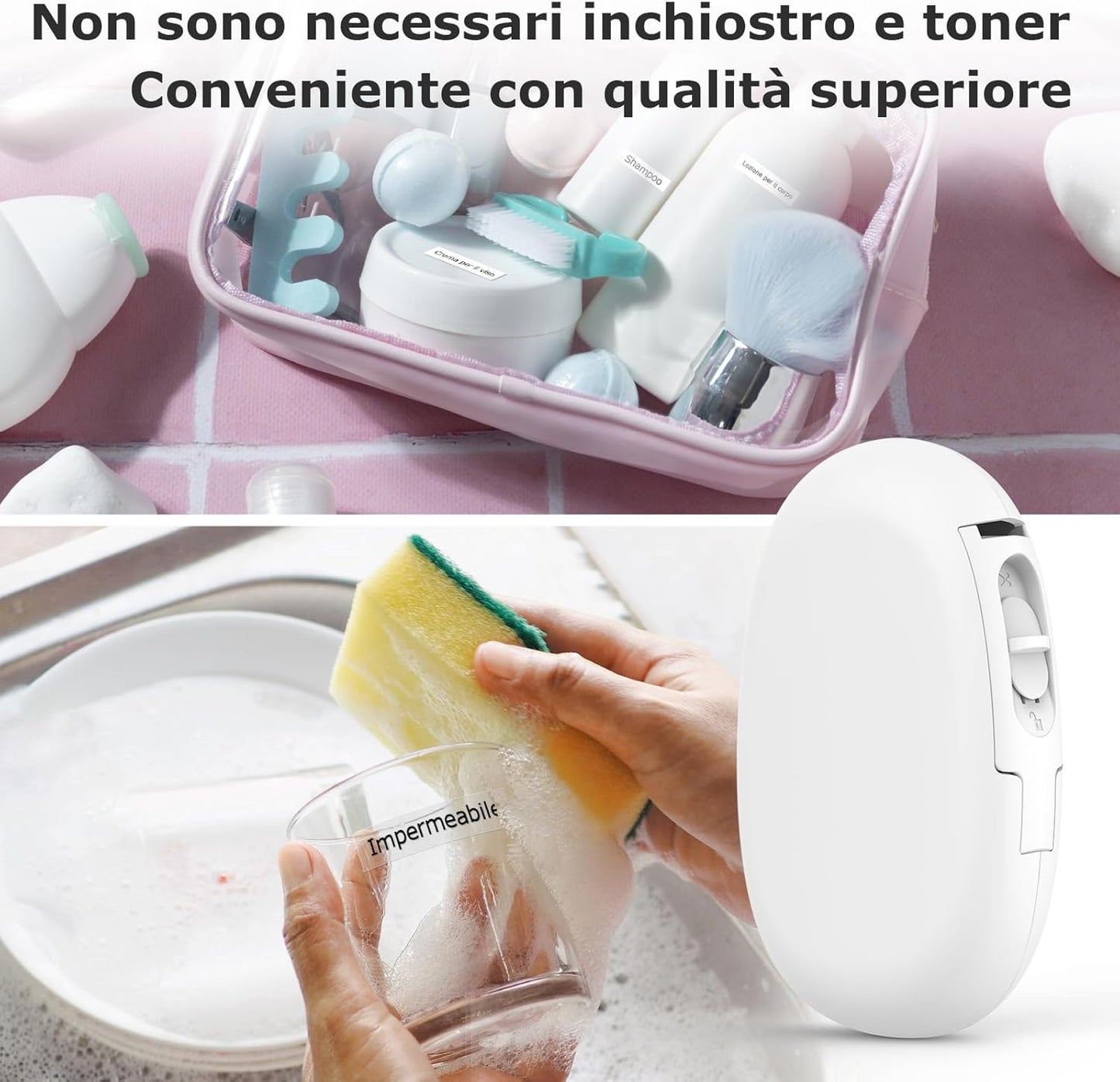 SUPVAN Stampante di Etichette - E10 Bluetooth Portatile Etichettatrice per iOS & Android, Etichettatrice Etichette Adesive con 1 Rotolo di Etichette, Bianco