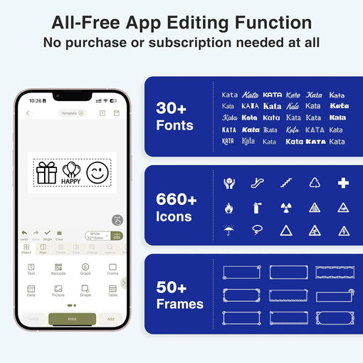 SUPVAN E12 Bluetooth Label Maker Machine with Tape, Support Keyboard & App with 30+ Fonts and 660+ Icons, Rechargeable Inkless Labeler for Office, Home, Kitchen, School, Organization, Black
