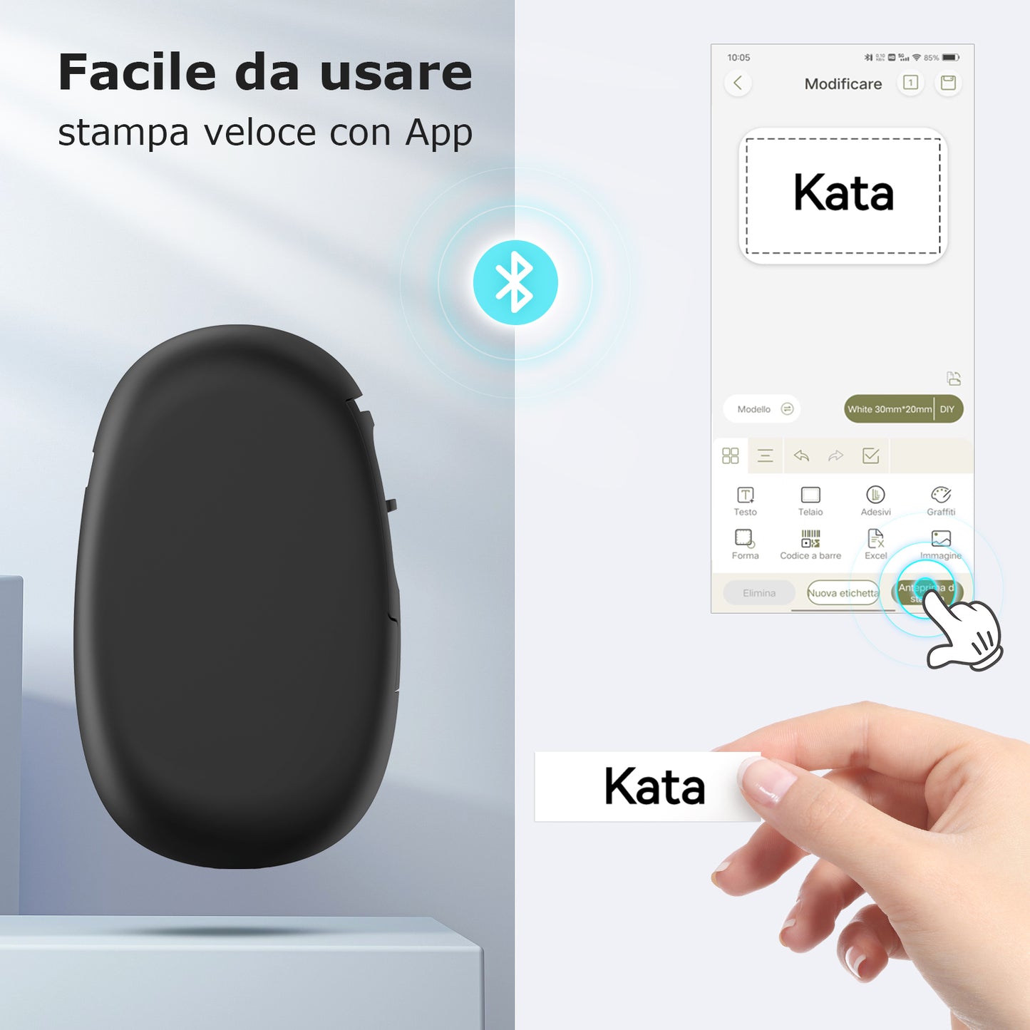 SUPVAN Stampante di Etichette - E10 Bluetooth Portatile Etichettatrice per iOS & Android, Etichettatrice Etichette Adesive con 3 Rotolo di Etichette, Nero