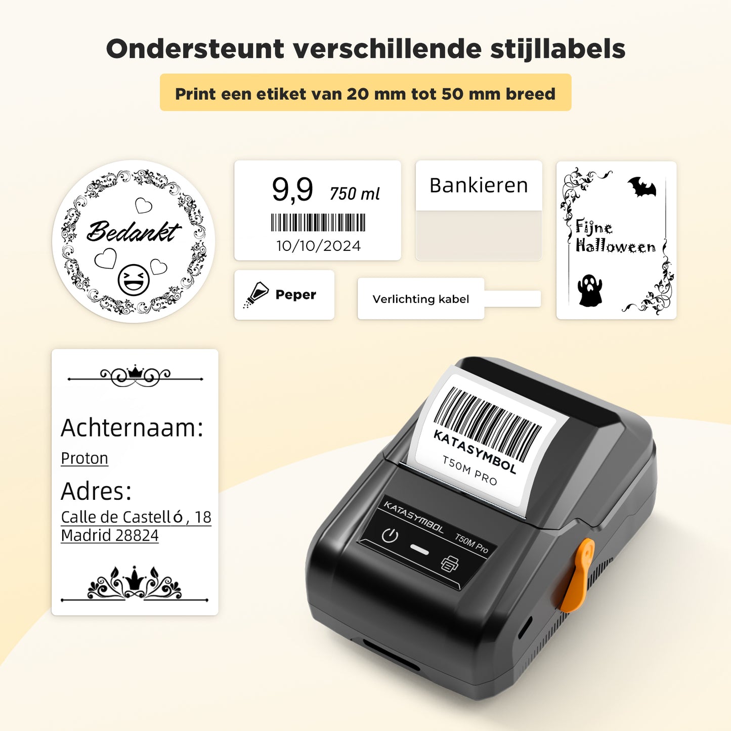 SUPVAN T50M Pro Label Printer Bluetooth and 3 Roll Waterproof Labels Stickers - Versatile App with 40+ Fonts and 700+ Icons - Thermal Label Maker Machine for Home, Kitchen, School