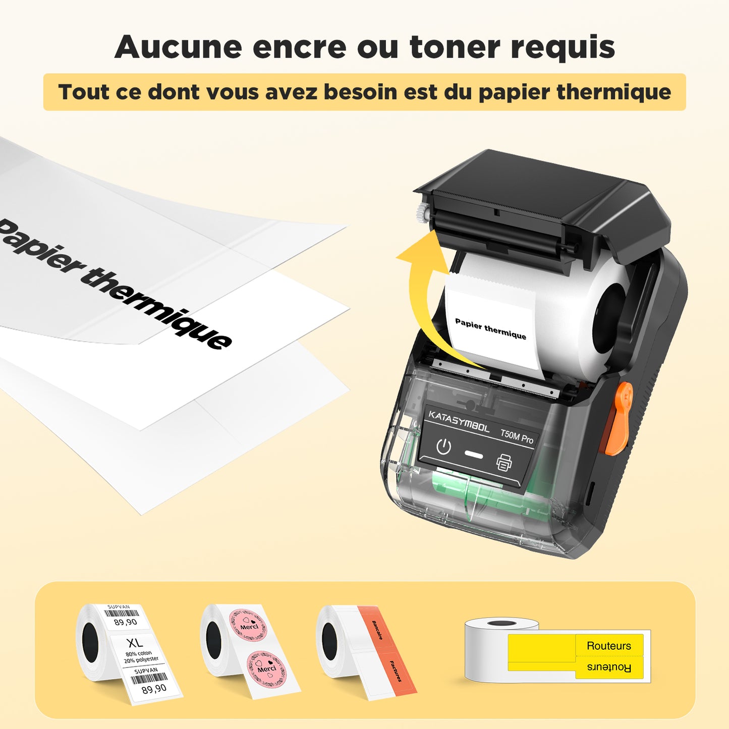SUPVAN T50M Pro Étiqueteuse Bluetooth avec 4 Rouleaux d'étiquettes Blanches, Pack économique, Reconnaissance Automatique du Format, idéale pour commerces, Bureaux, écoles et la Maison
